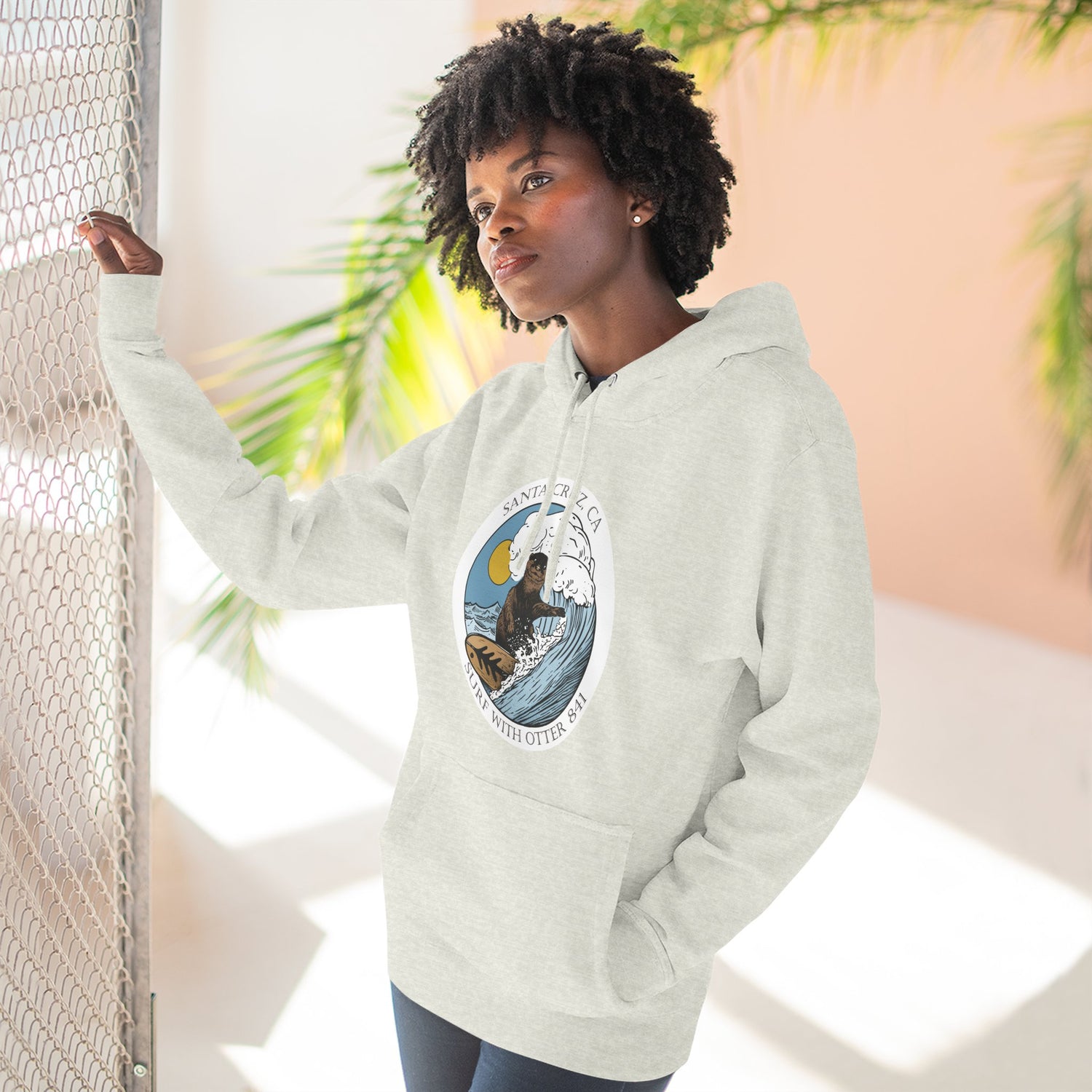 Surf with Otter 841 by Thiago Bianchini Unisex - Pull-Over Cotton Blend Fleece Hoodie