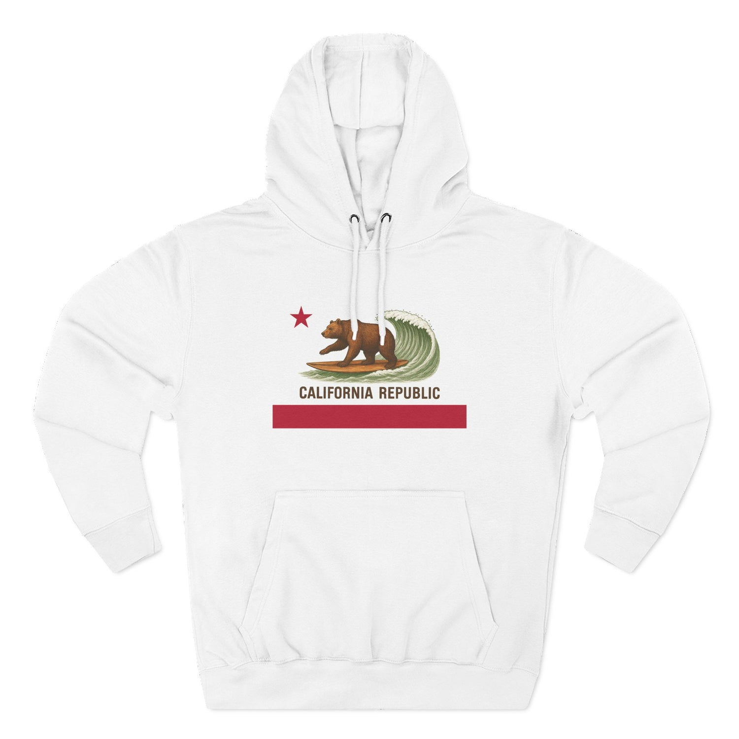 California Surfing Bear Flag Unisex - Pull-Over Cotton Blend Fleece Hoodie