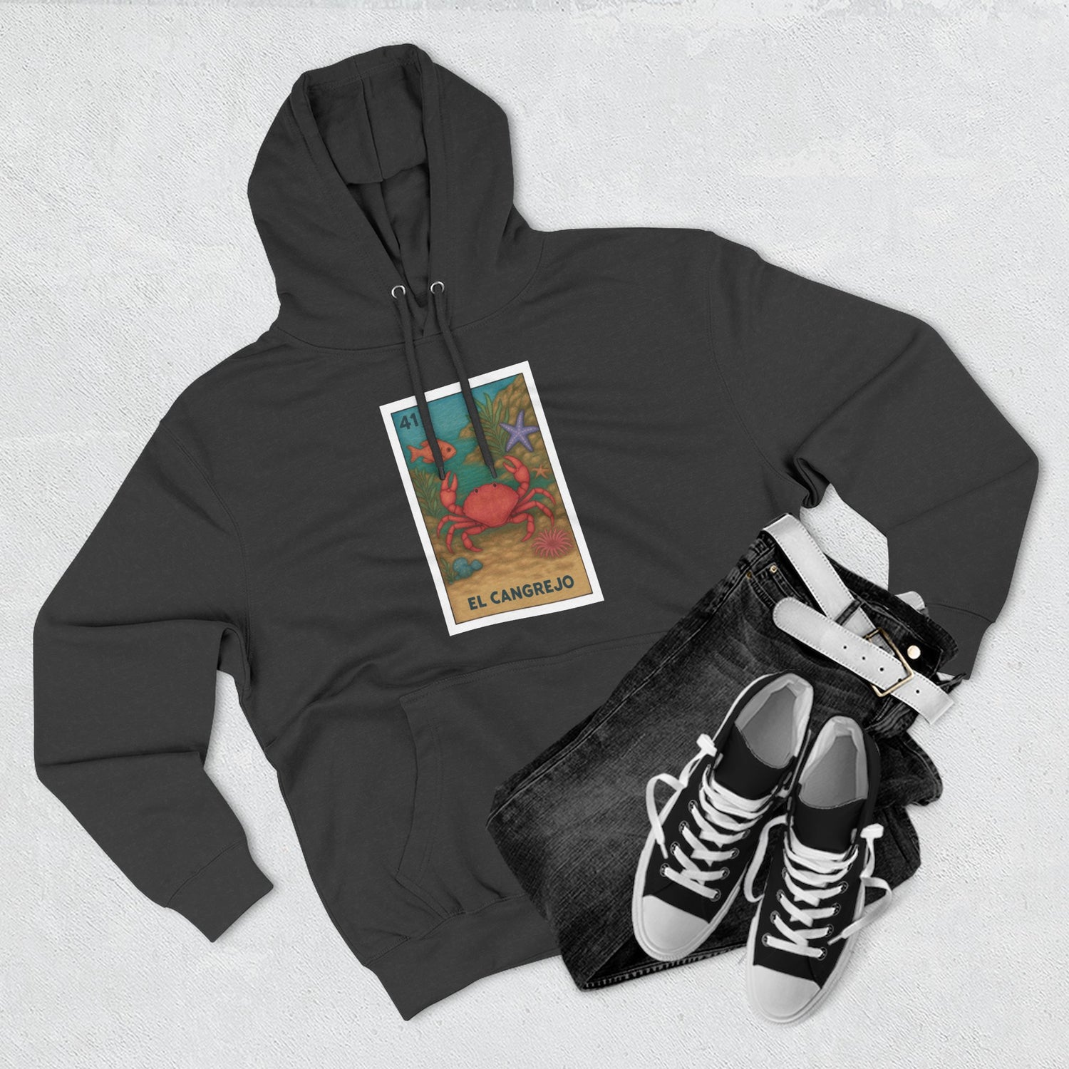 Crab Lotería Unisex - Pull-Over Cotton Blend Fleece Hoodie (El Cangrejo)