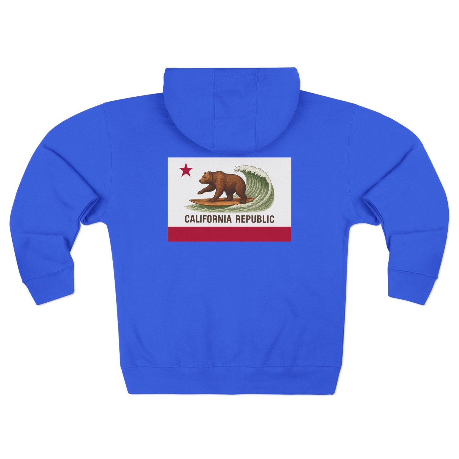 California Surfing Bear Flag Unisex - Zip Cotton Blend Fleece Hoodie