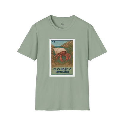 Hermit Crab Lotería Unisex - Soft Style U.S. Cotton T-Shirt (El Cangrejo Ermitaño)