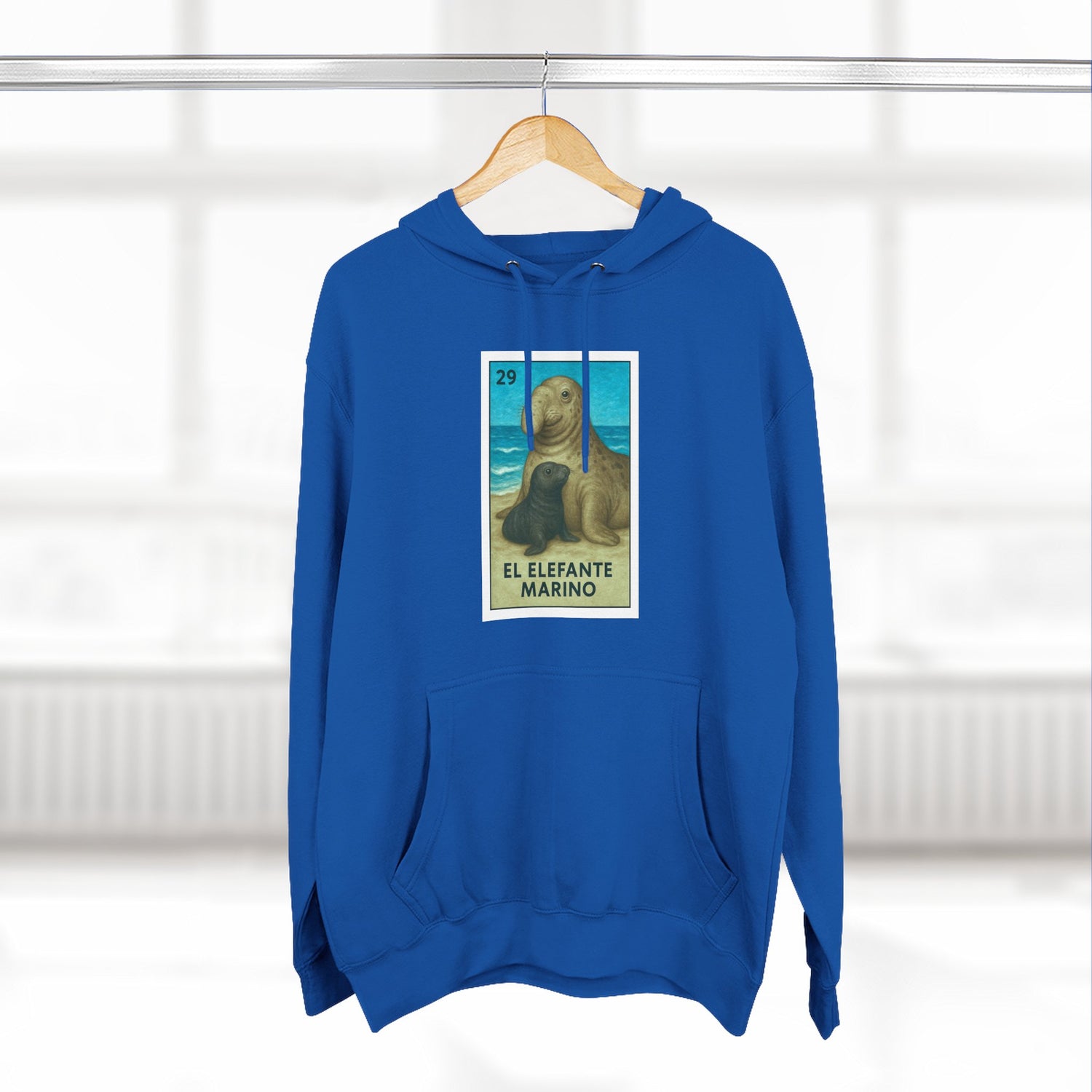 Elephant Seal Lotería Unisex - Pull-Over Cotton Blend Fleece Hoodie (El Elefanto Marino)