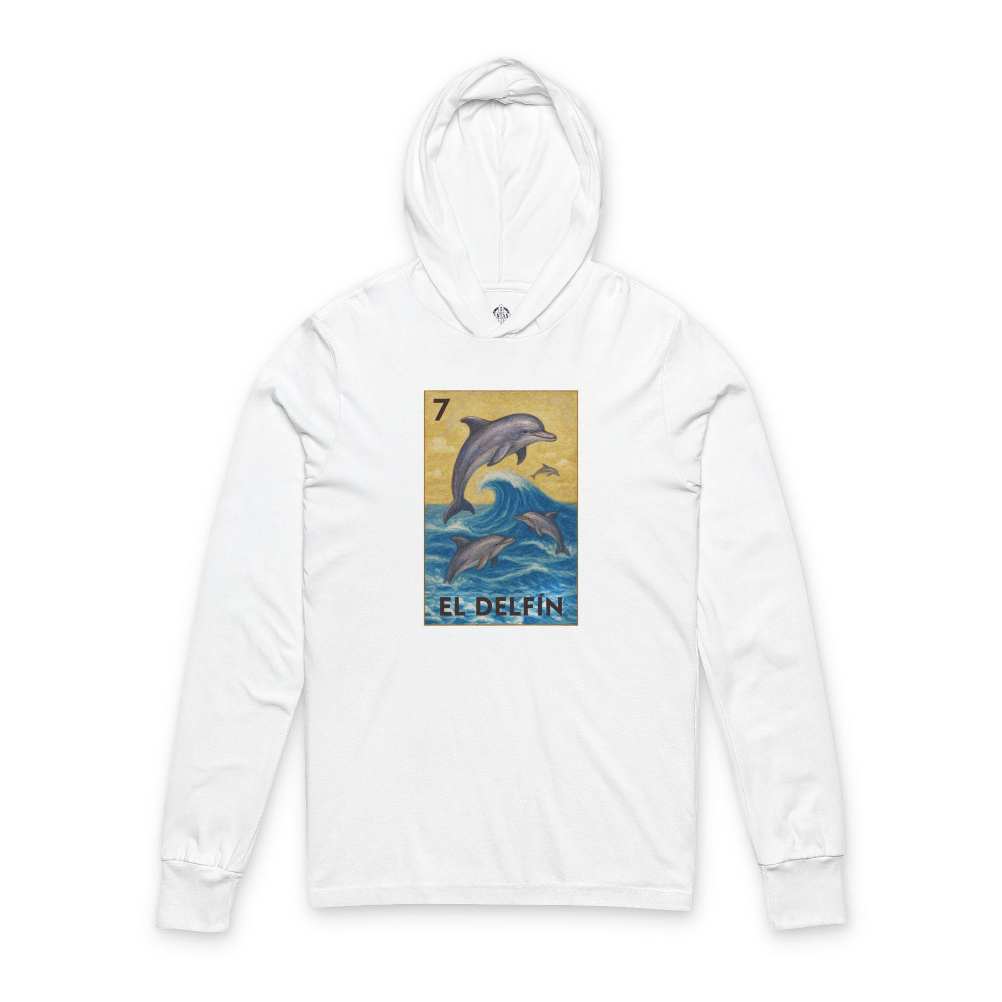 Dolphin Lotería Unisex - Cotton Hooded Long Sleeve Hooded T-Shirt (El Delfín)