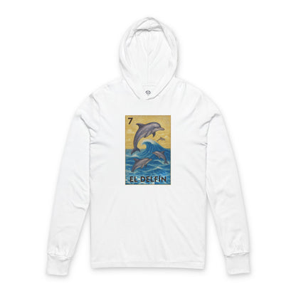 Dolphin Lotería Unisex - Cotton Hooded Long Sleeve Hooded T-Shirt (El Delfín)