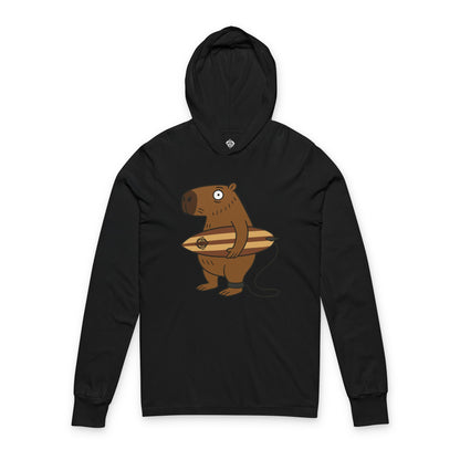 Capybara Surfer Unisex - Cotton Long Sleeve Hooded T-Shirt