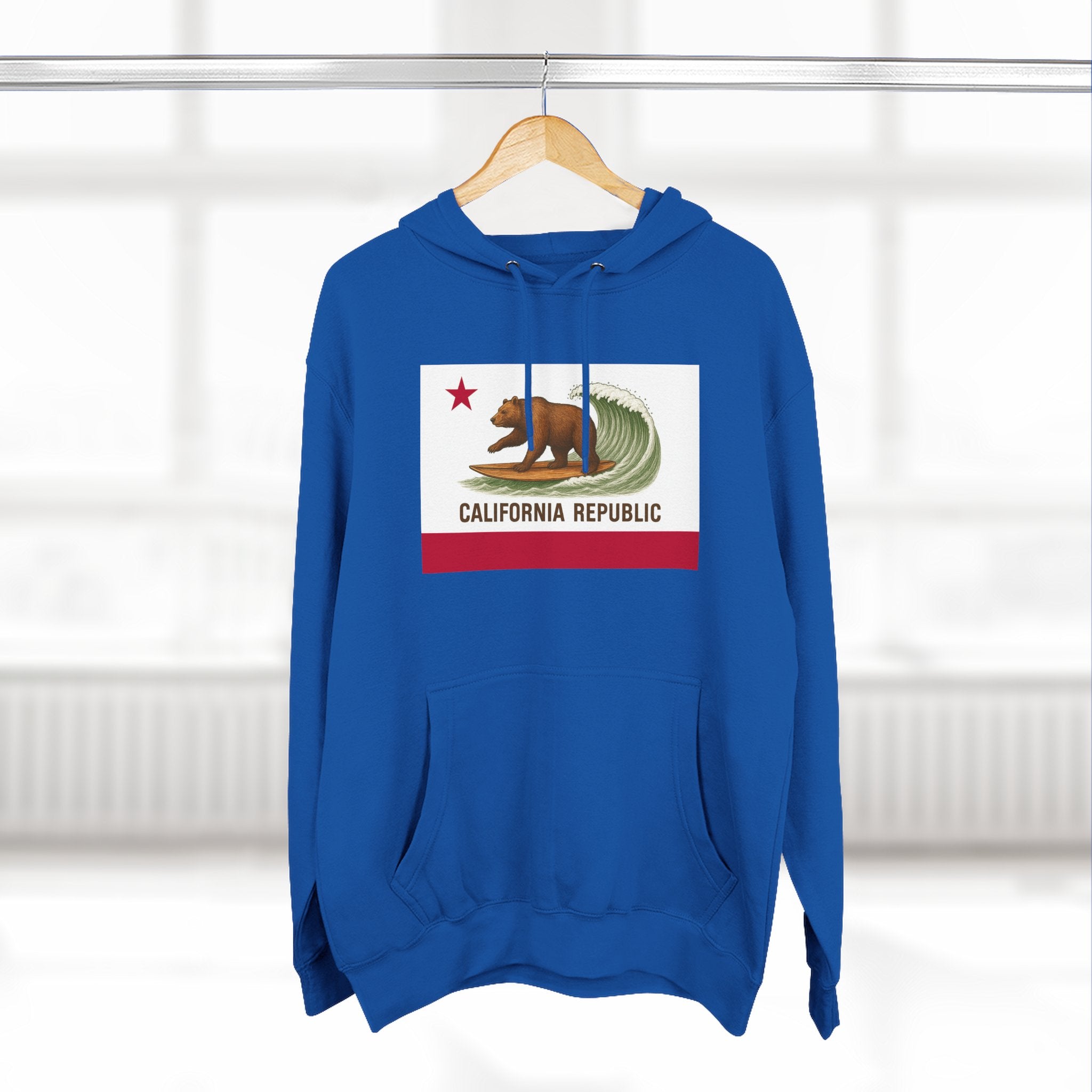 California Surfing Bear Flag Unisex - Pull-Over Cotton Blend Fleece Hoodie