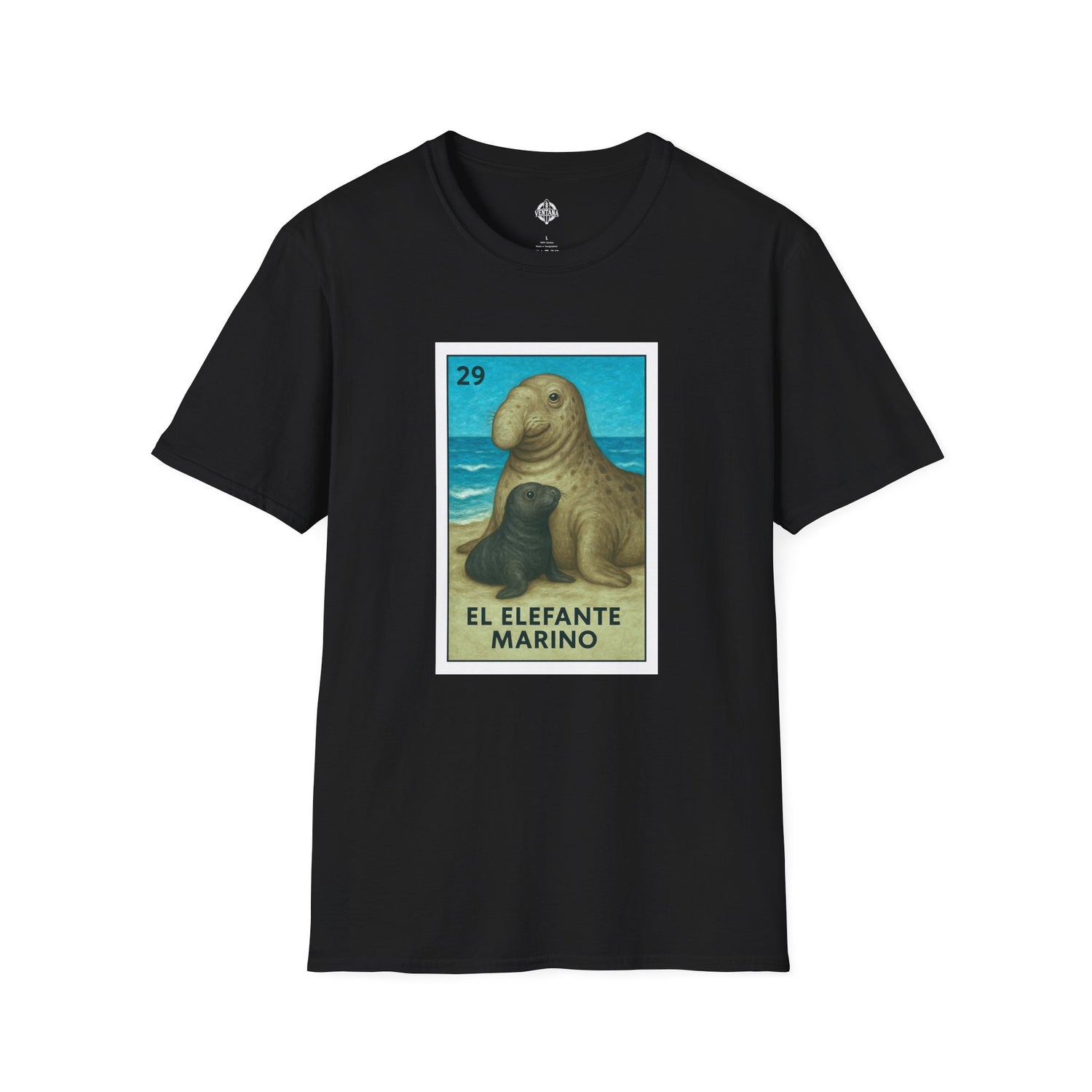 Elephant Seal Lotería Unisex - Soft Style U.S. Cotton T-Shirt (El Elefante Marino)