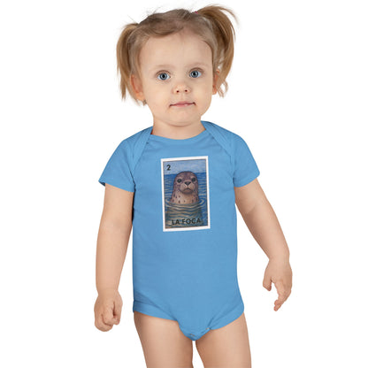 Seal Lotería - Baby Short Sleeve 100% Cotton Onesie (La Foca)