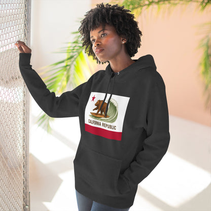 California Surfing Bear Flag Unisex - Pull-Over Cotton Blend Fleece Hoodie