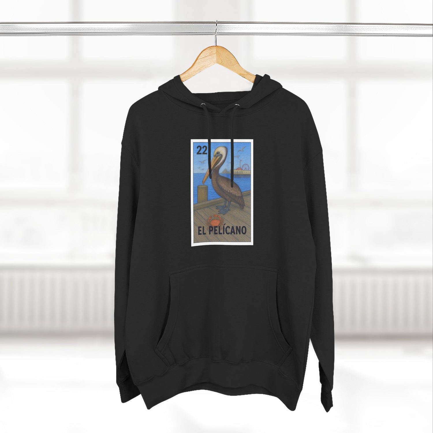 Pelican Lotería Unisex - Pull-Over Cotton Blend Fleece Hoodie (El Pelícano)