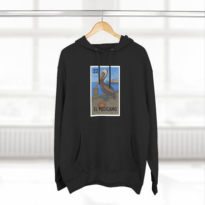 Pelican Lotería Unisex - Pull-Over Cotton Blend Fleece Hoodie (El Pelícano)