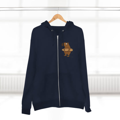 Capybara Surfer Unisex - Zip Cotton Blend Fleece Hoodie