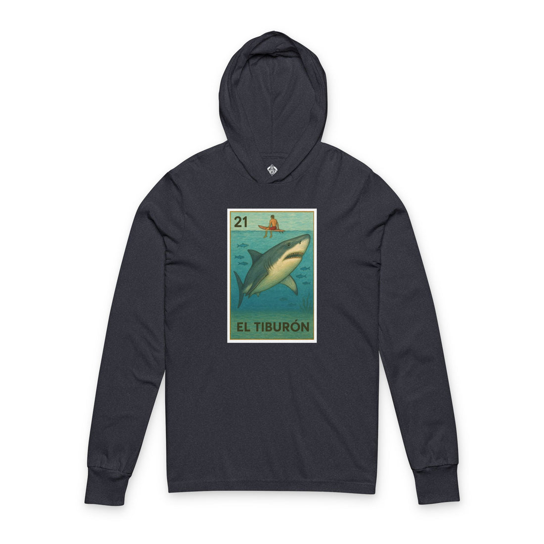 Shark Lotería Unisex - Cotton Hooded Long Sleeve Hooded T-Shirt (El Tiburón)