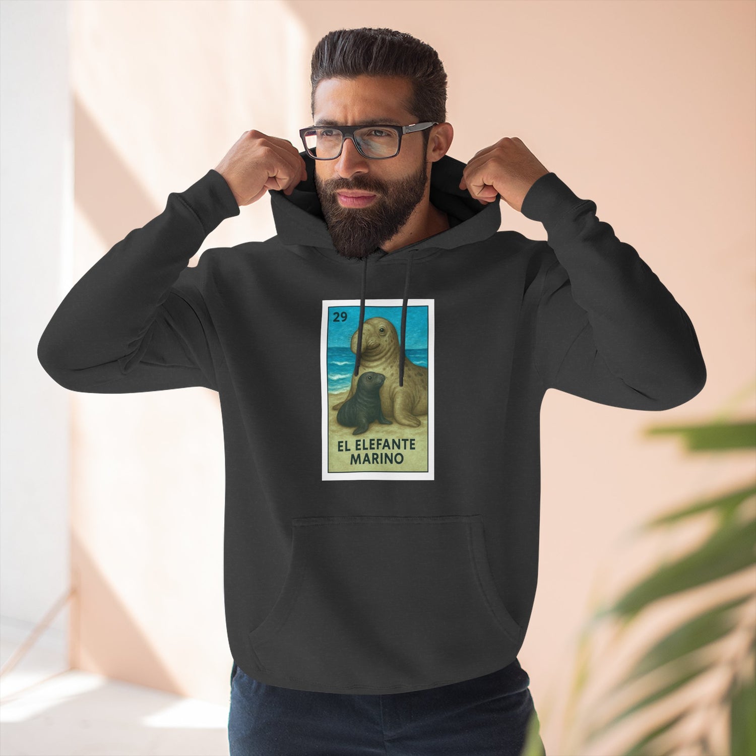 Elephant Seal Lotería Unisex - Pull-Over Cotton Blend Fleece Hoodie (El Elefanto Marino)