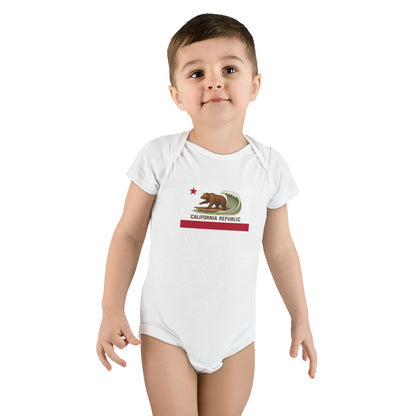 California Surfing Bear Flag - Baby Short Sleeve 100% Cotton Onesie