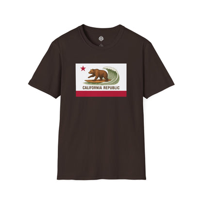 California Surfing Bear Flag Unisex - Soft Style U.S. Cotton T-Shirt