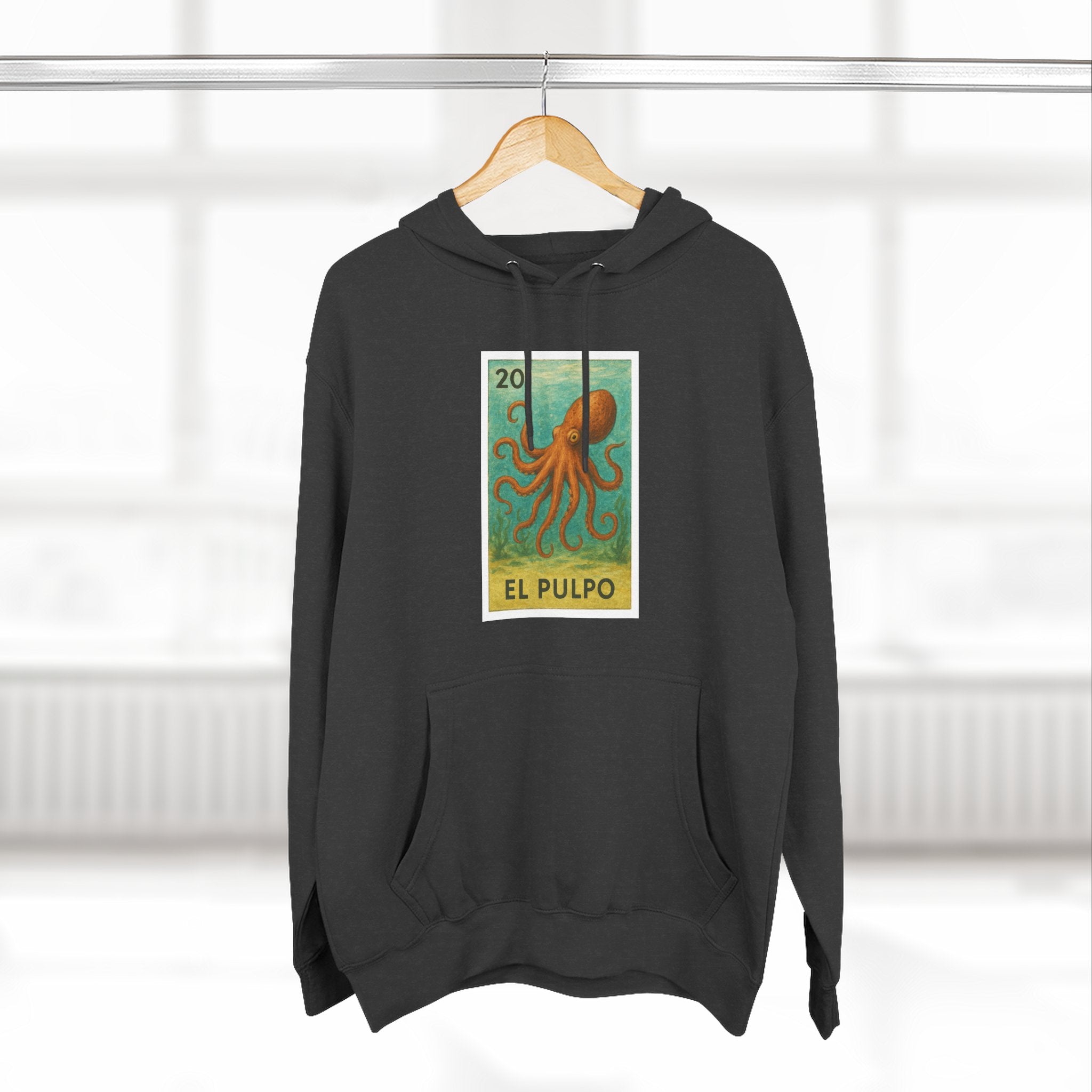Octopus Lotería Unisex - Pull-Over Cotton Blend Fleece Hoodie (El Pulpo)