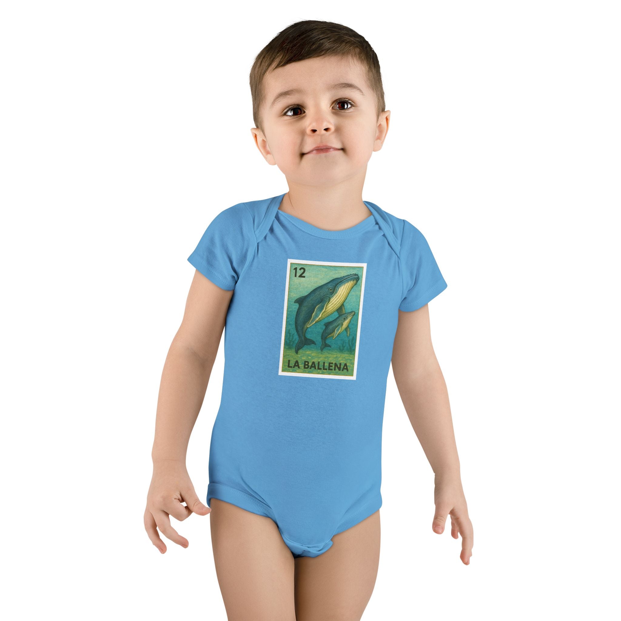 Whale Lotería - Baby Short Sleeve 100% Cotton Onesie (La Ballena)