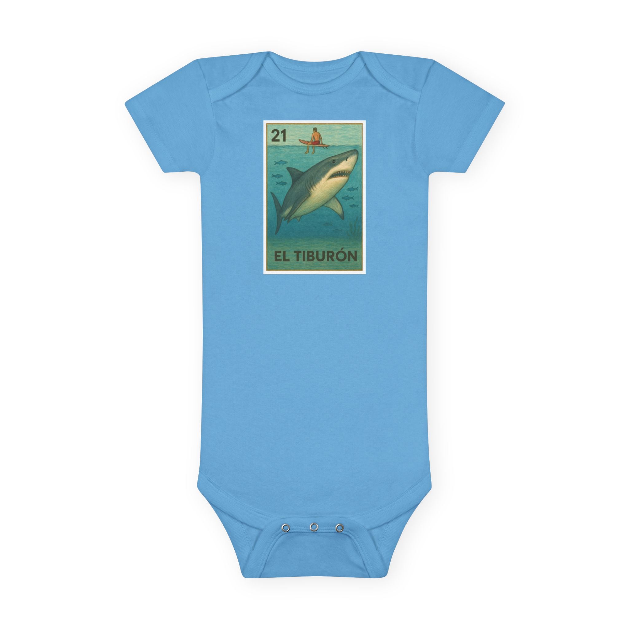 Shark Lotería - Baby Short Sleeve 100% Cotton Onesie (El Tiburón)