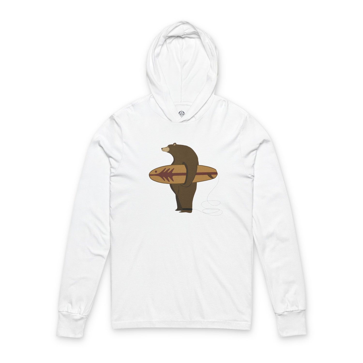 Surfing Grizzly Bear by Fabian Lavater Unisex - Cotton Hooded Long Sleeve Hooded T-Shirt