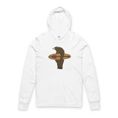 Surfing Grizzly Bear by Fabian Lavater Unisex - Cotton Hooded Long Sleeve Hooded T-Shirt