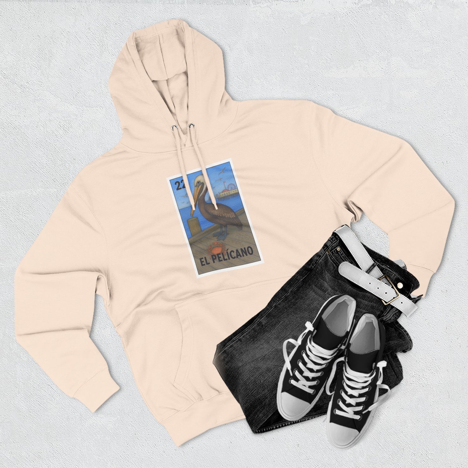 Pelican Lotería Unisex - Pull-Over Cotton Blend Fleece Hoodie (El Pelícano)