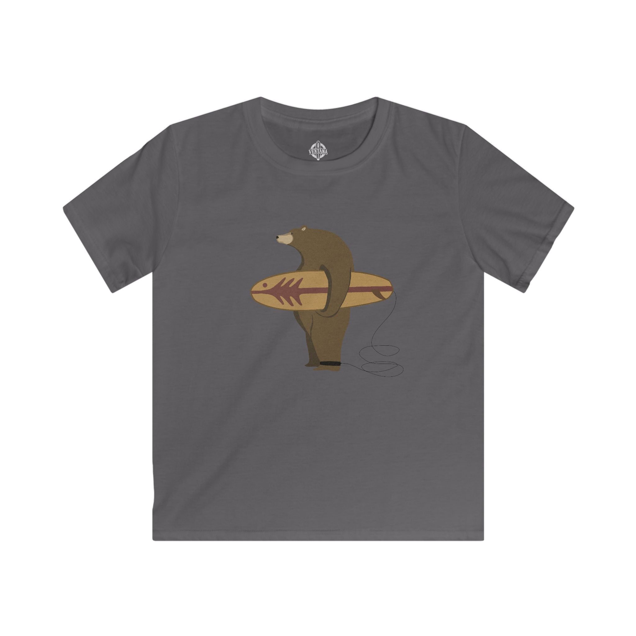 Surfing Grizzly Bear by Fabian Lavater Kids - Soft Style U.S. Cotton T-Shirt