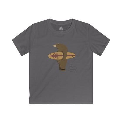 Surfing Grizzly Bear by Fabian Lavater Kids - Soft Style U.S. Cotton T-Shirt