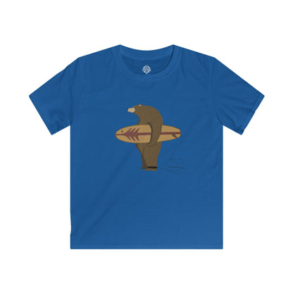 Surfing Grizzly Bear by Fabian Lavater Kids - Soft Style U.S. Cotton T-Shirt
