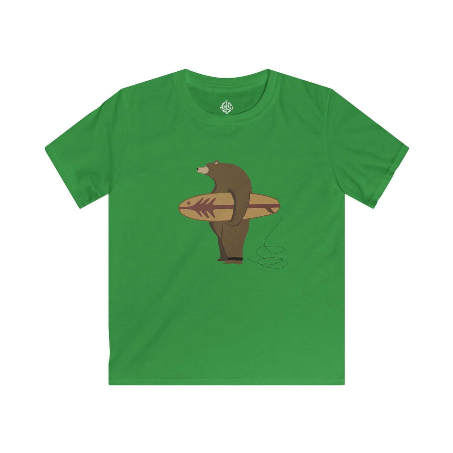 Surfing Grizzly Bear by Fabian Lavater Kids - Soft Style U.S. Cotton T-Shirt