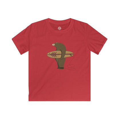 Surfing Grizzly Bear by Fabian Lavater Kids - Soft Style U.S. Cotton T-Shirt