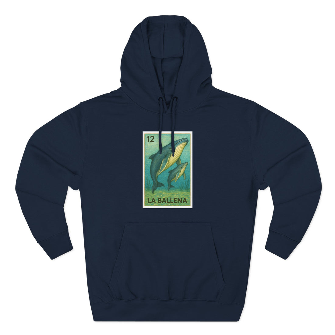 Whale Lotería Unisex - Pull-Over Cotton Blend Fleece Hoodie (La Ballena)