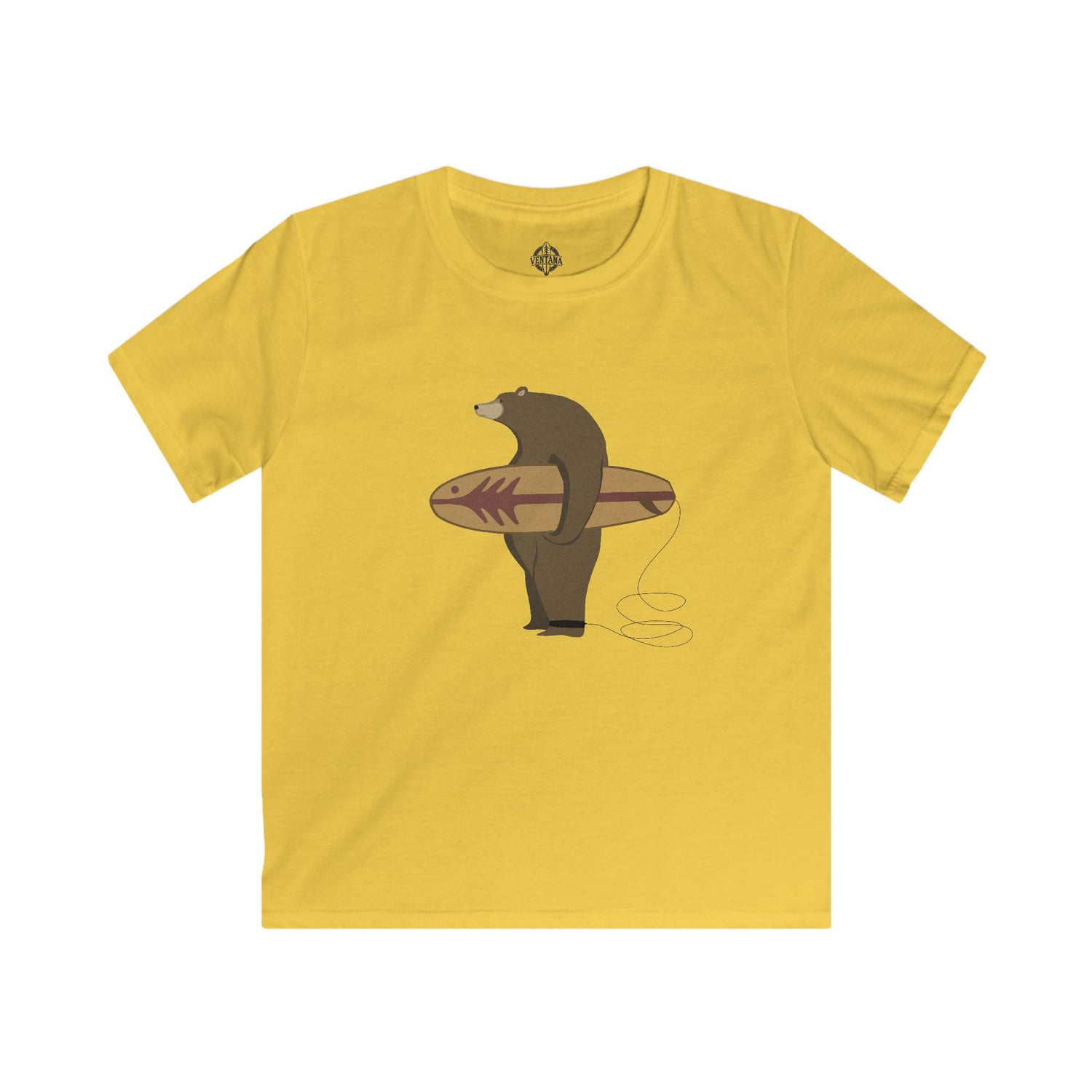 Surfing Grizzly Bear by Fabian Lavater Kids - Soft Style U.S. Cotton T-Shirt