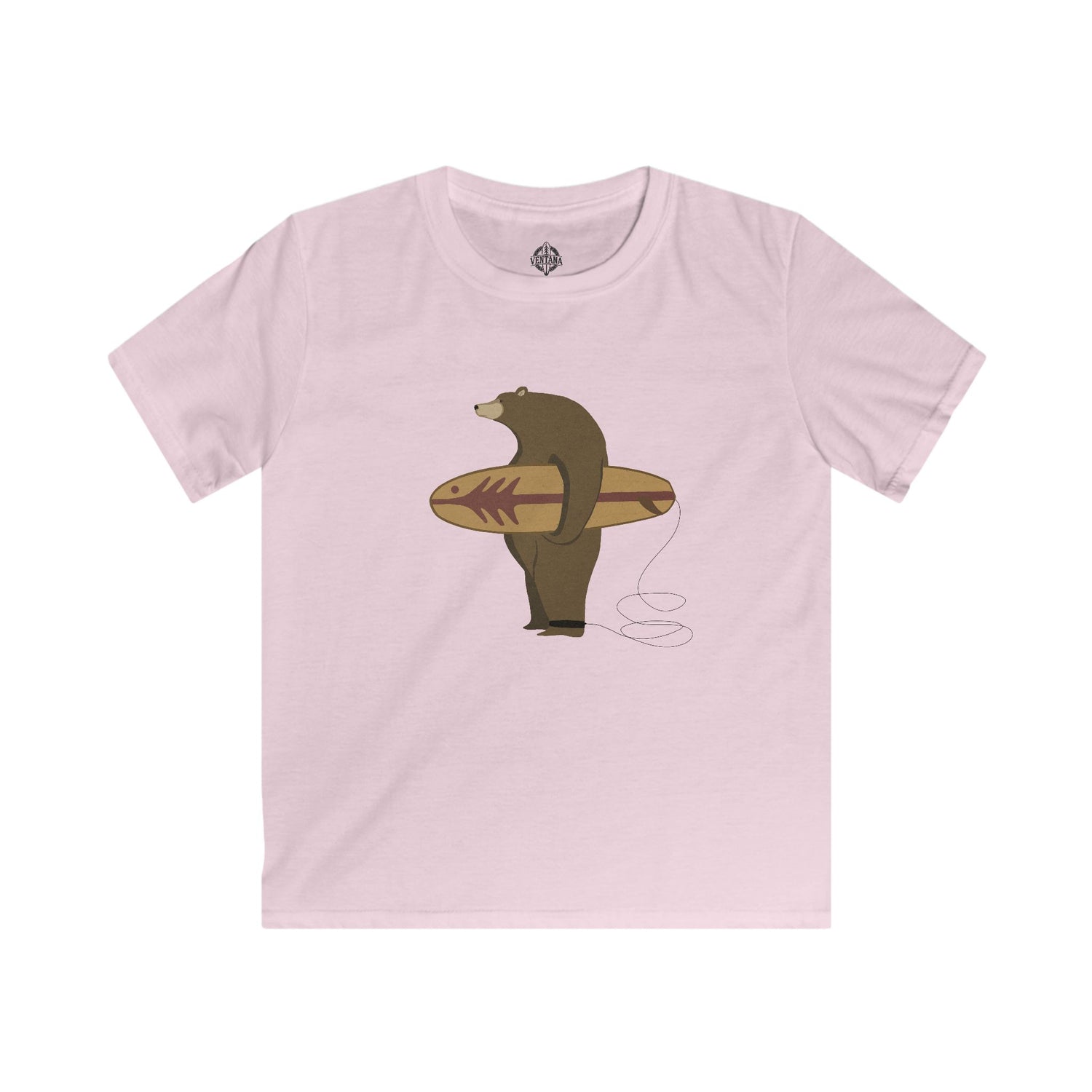 Surfing Grizzly Bear by Fabian Lavater Kids - Soft Style U.S. Cotton T-Shirt