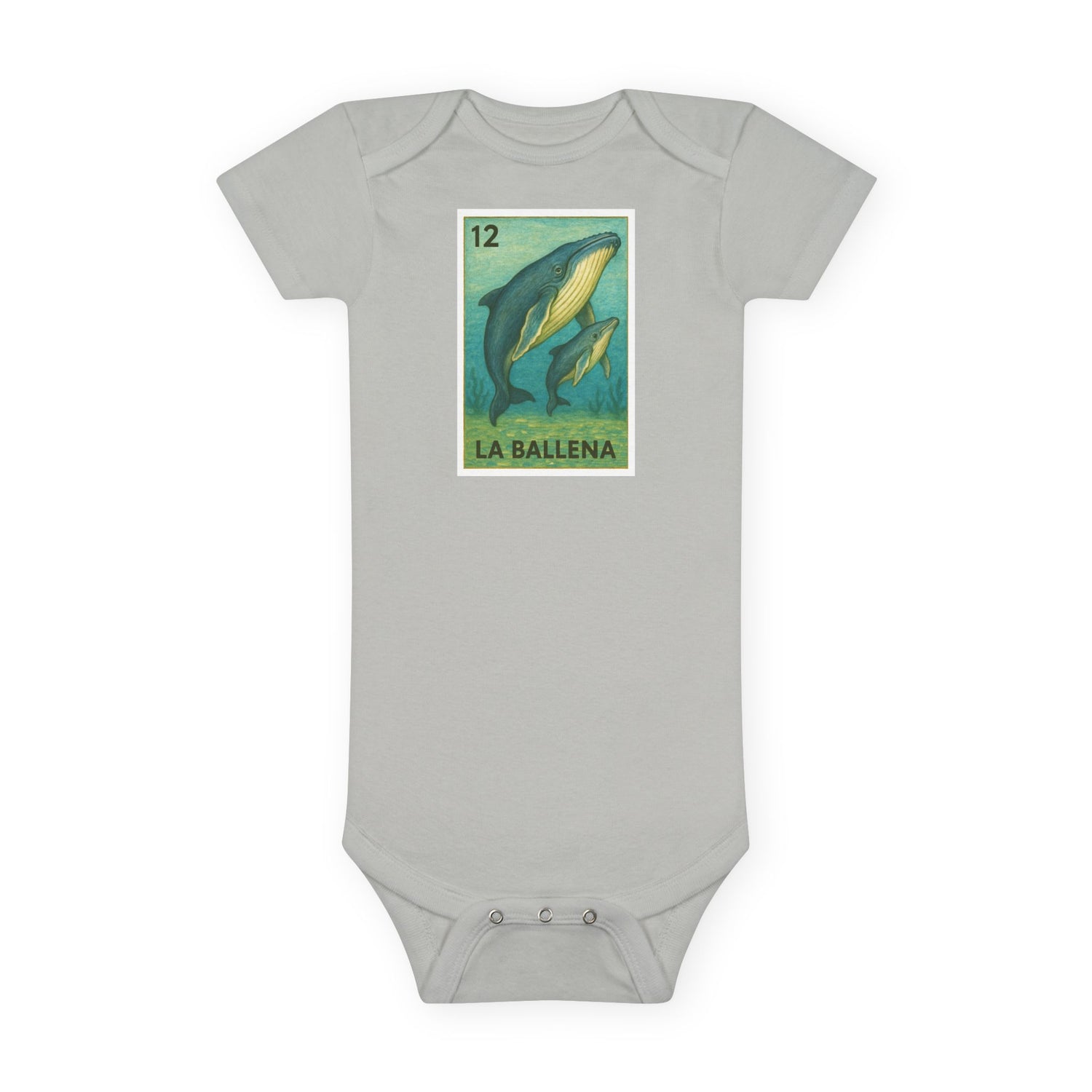 Whale Lotería - Baby Short Sleeve 100% Cotton Onesie (La Ballena)