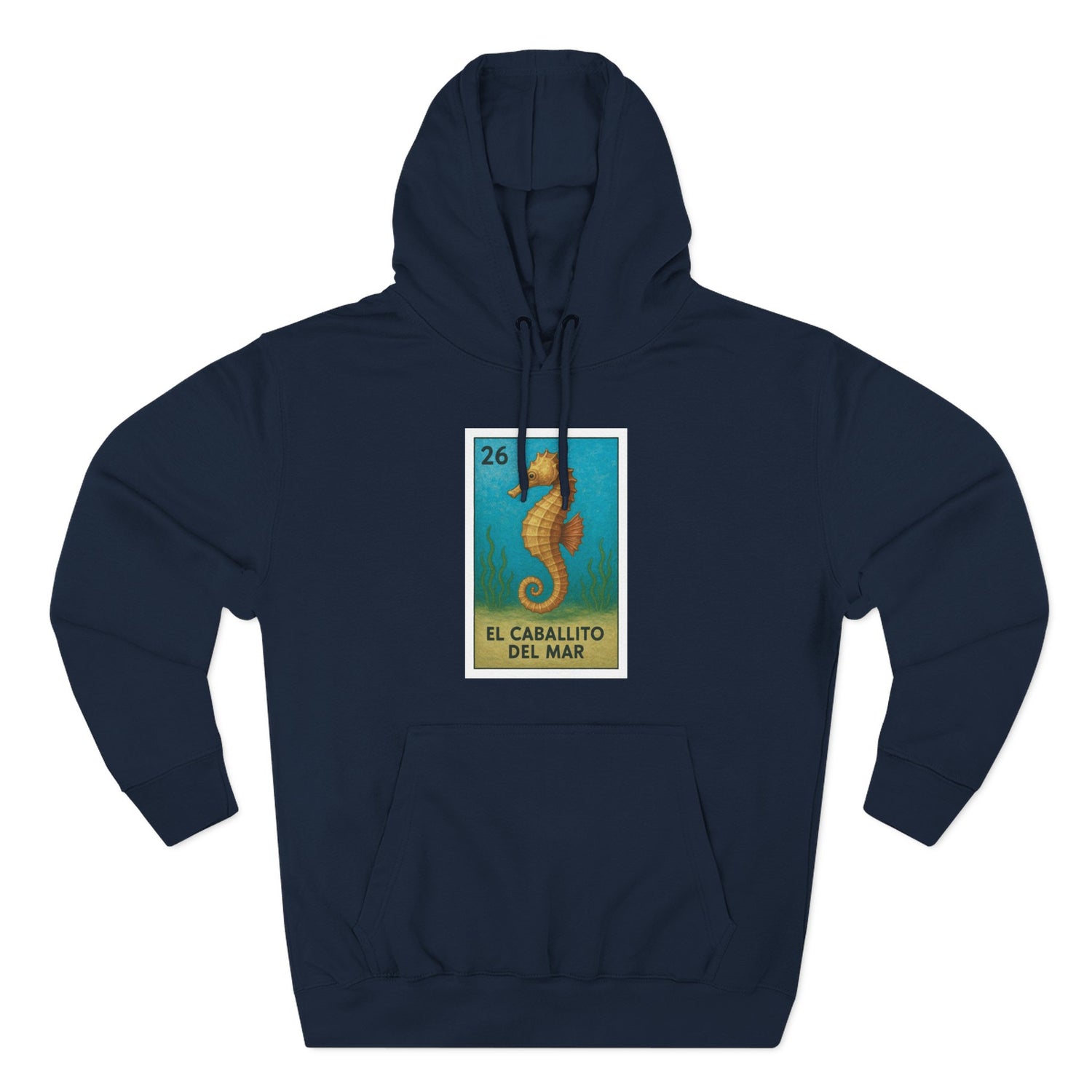 Seahorse Lotería Unisex - Pull-Over Cotton Blend Fleece Hoodie (El Caballito del Mar)