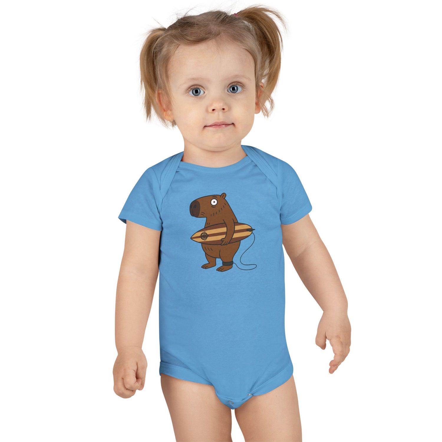Capybara Surfer - Baby Short Sleeve 100% Cotton Onesie