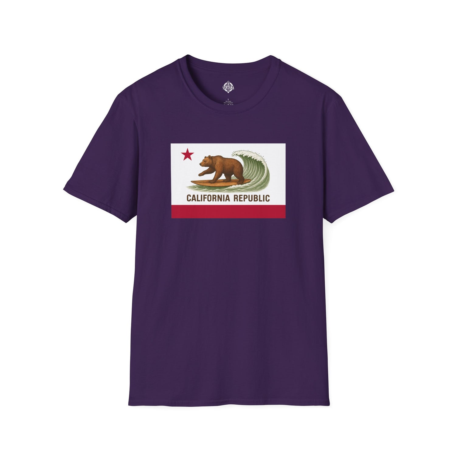 California Surfing Bear Flag Unisex - Soft Style U.S. Cotton T-Shirt