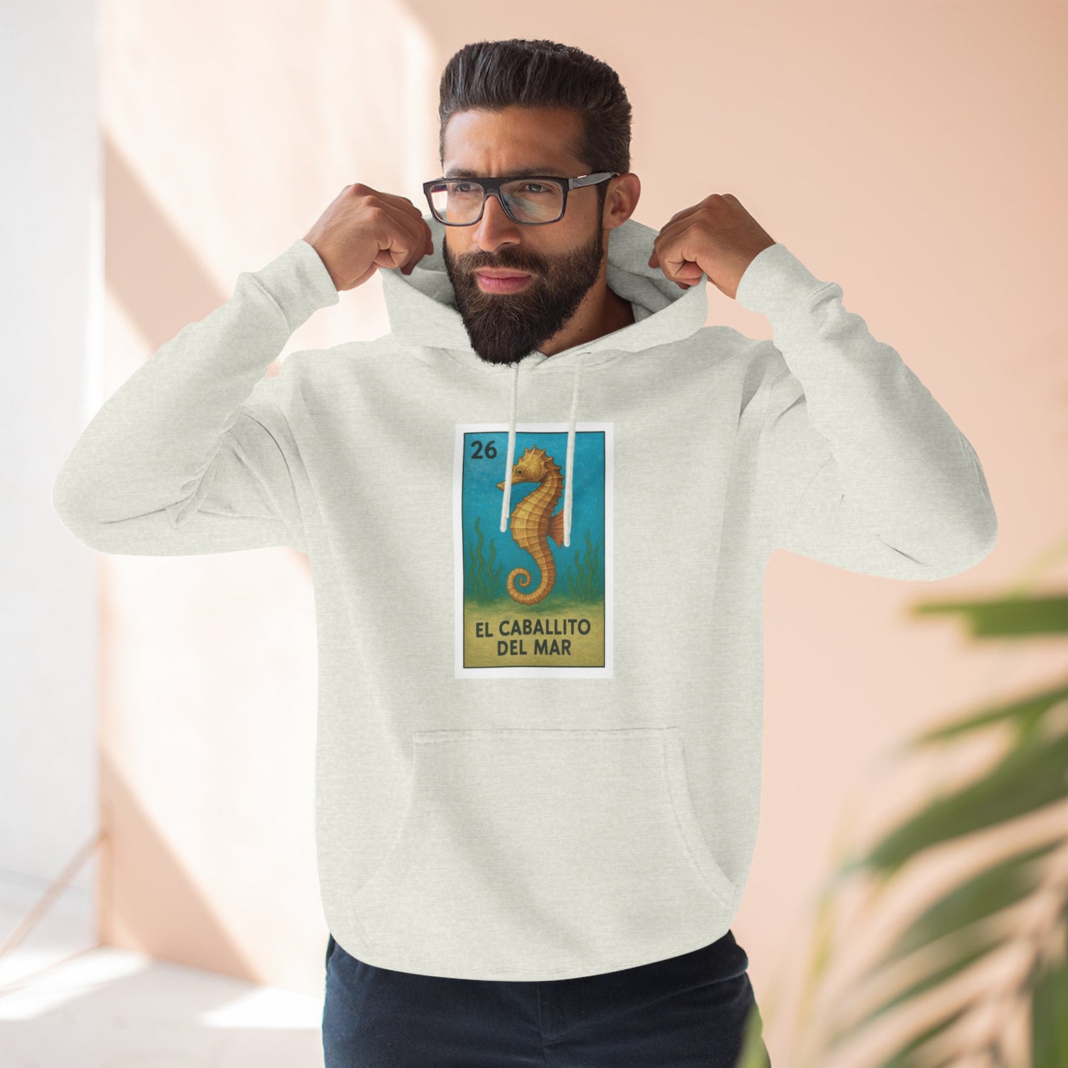 Seahorse Lotería Unisex - Pull-Over Cotton Blend Fleece Hoodie (El Caballito del Mar)