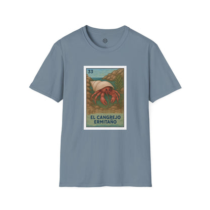 Hermit Crab Lotería Unisex - Soft Style U.S. Cotton T-Shirt (El Cangrejo Ermitaño)