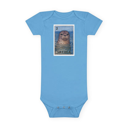 Seal Lotería - Baby Short Sleeve 100% Cotton Onesie (La Foca)