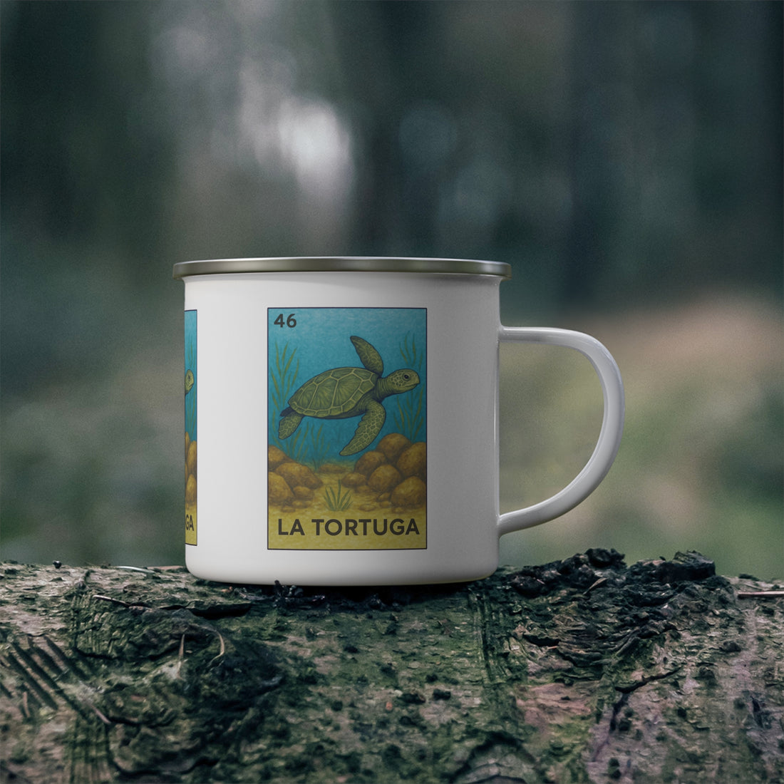 Turtle Lotería Enamel Camping Mug (La Tortuga) (12oz - small)