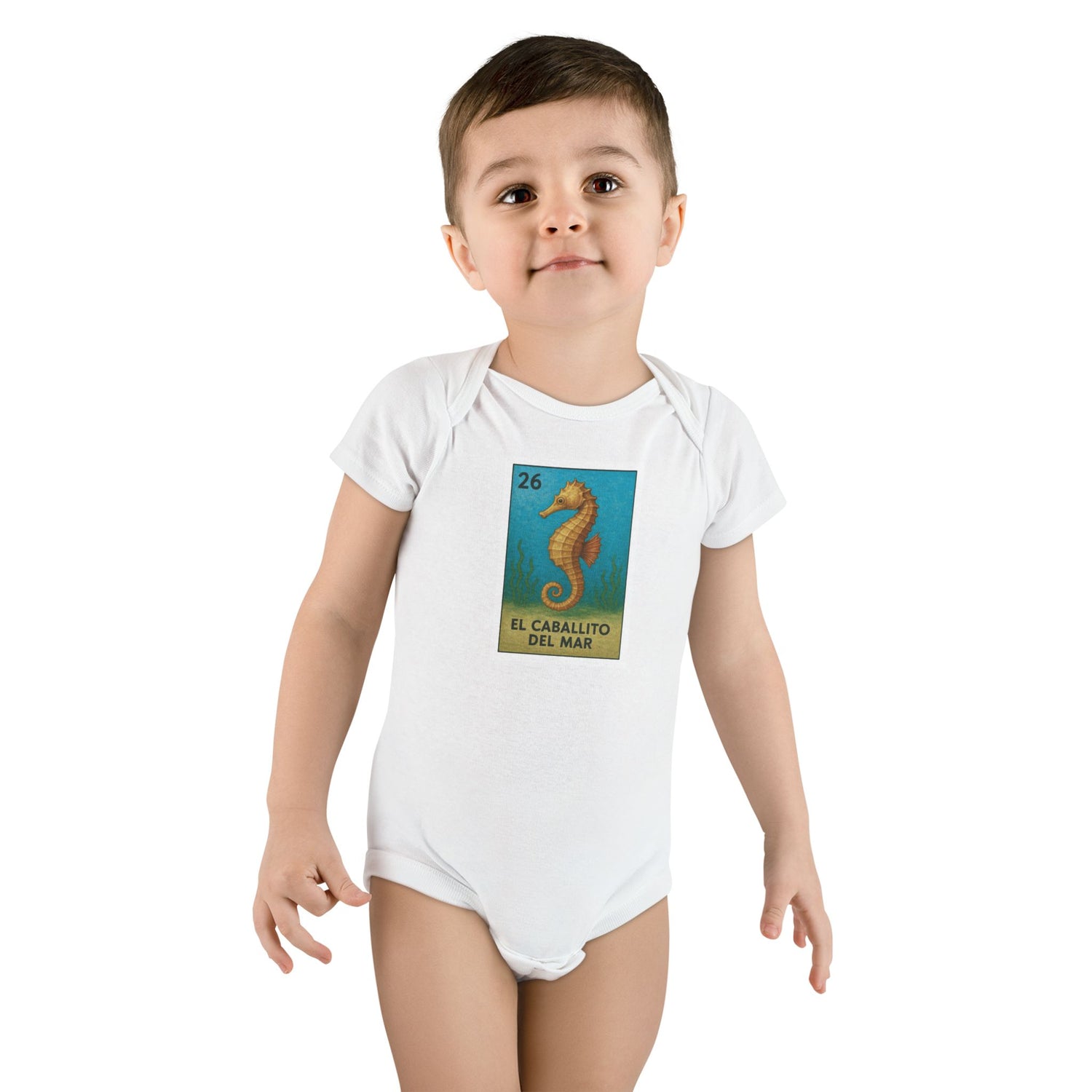 Seahorse Lotería - Baby Short Sleeve 100% Cotton Onesie (El Caballito del Mar)