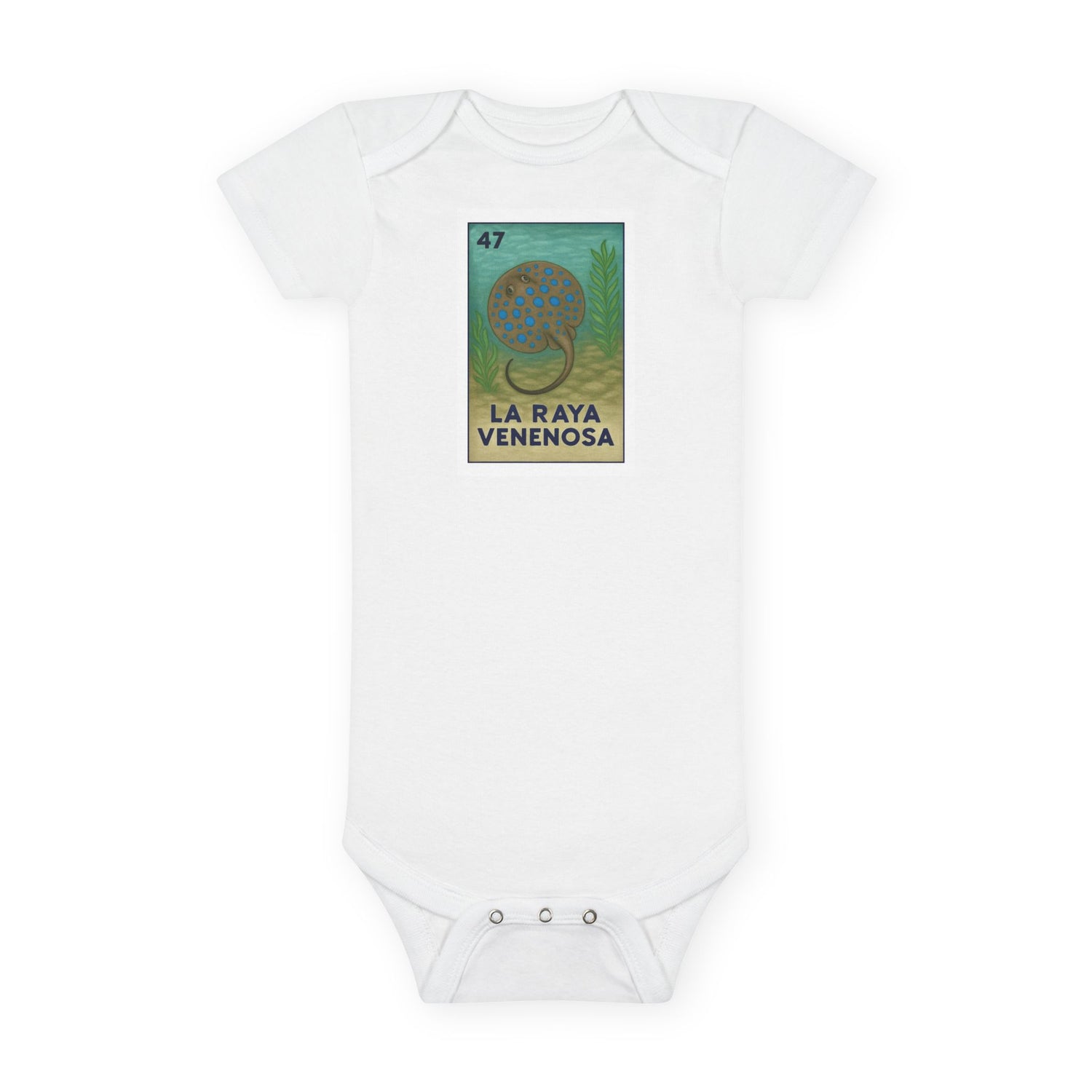 Stingray Lotería - Baby Short Sleeve 100% Cotton Onesie (La Raya Venenosa)
