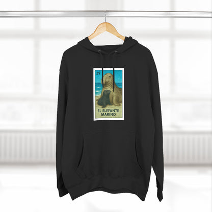 Elephant Seal Lotería Unisex - Pull-Over Cotton Blend Fleece Hoodie (El Elefanto Marino)