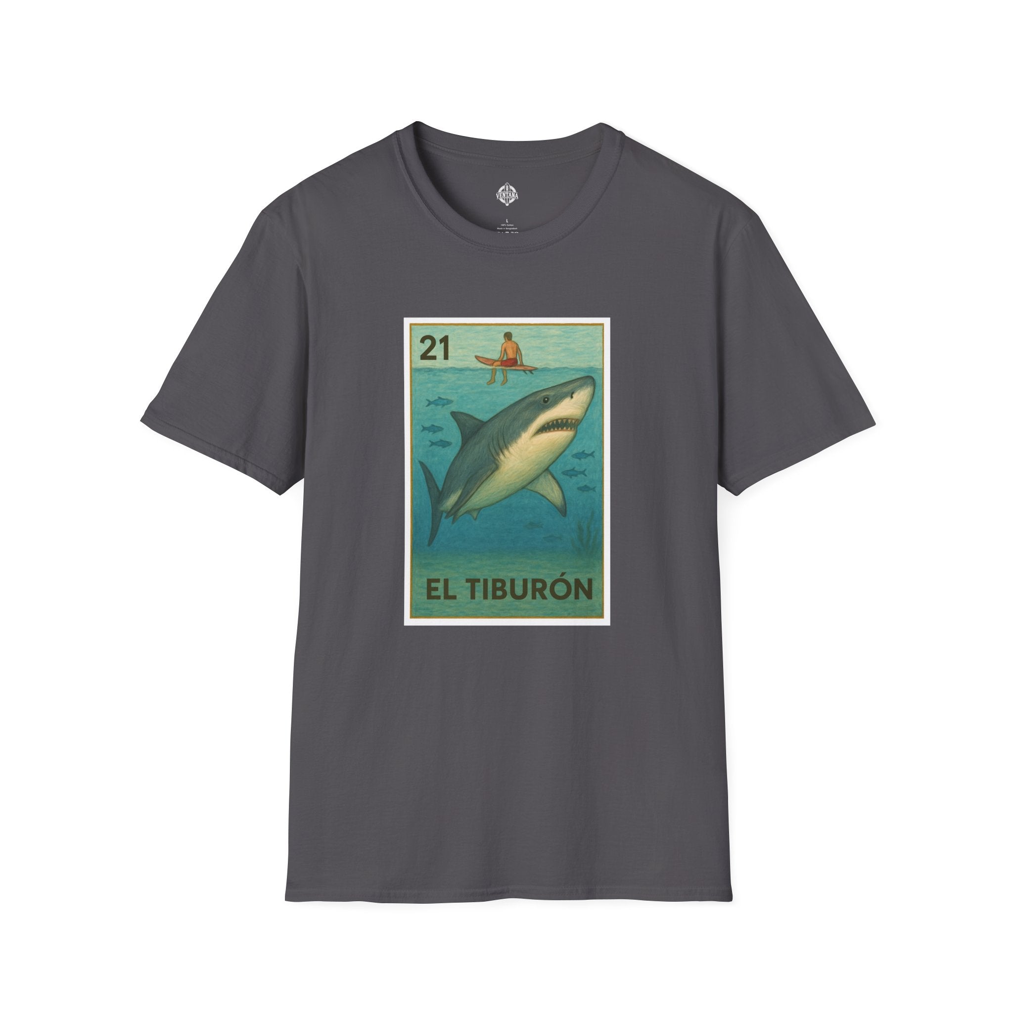 Shark Lotería Unisex - Soft Style U.S. Cotton T-Shirt (El Tiburón)