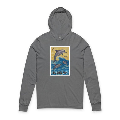 Dolphin Lotería Unisex - Cotton Hooded Long Sleeve Hooded T-Shirt (El Delfín)