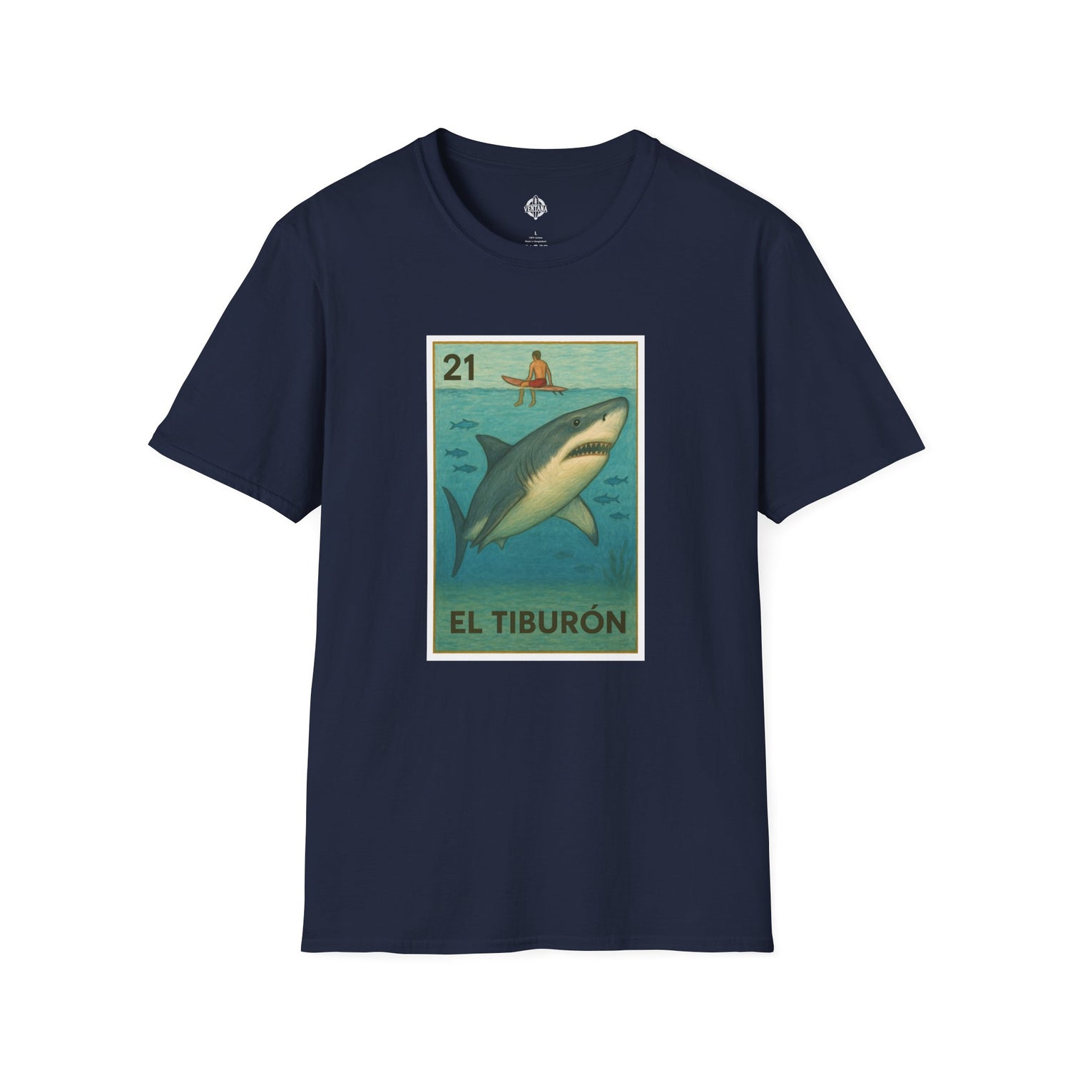 Shark Lotería Unisex - Soft Style U.S. Cotton T-Shirt (El Tiburón)
