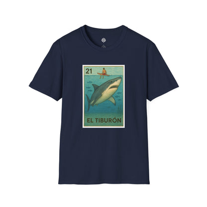 Shark Lotería Unisex - Soft Style U.S. Cotton T-Shirt (El Tiburón)