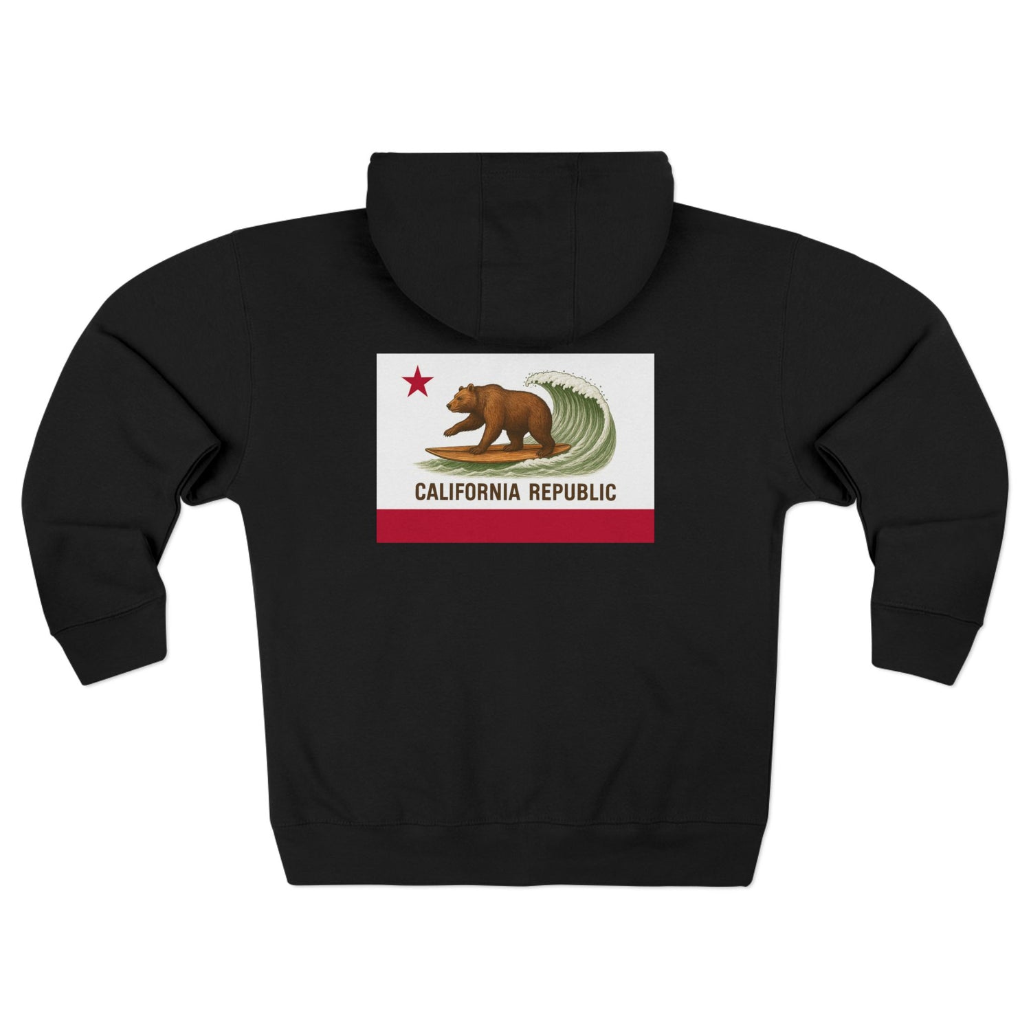 California Surfing Bear Flag Unisex - Zip Cotton Blend Fleece Hoodie